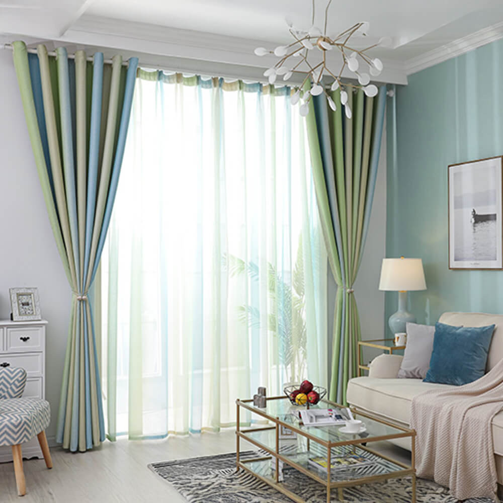 Stylish Mediterranean Gradient Stripe Blackout Curtains